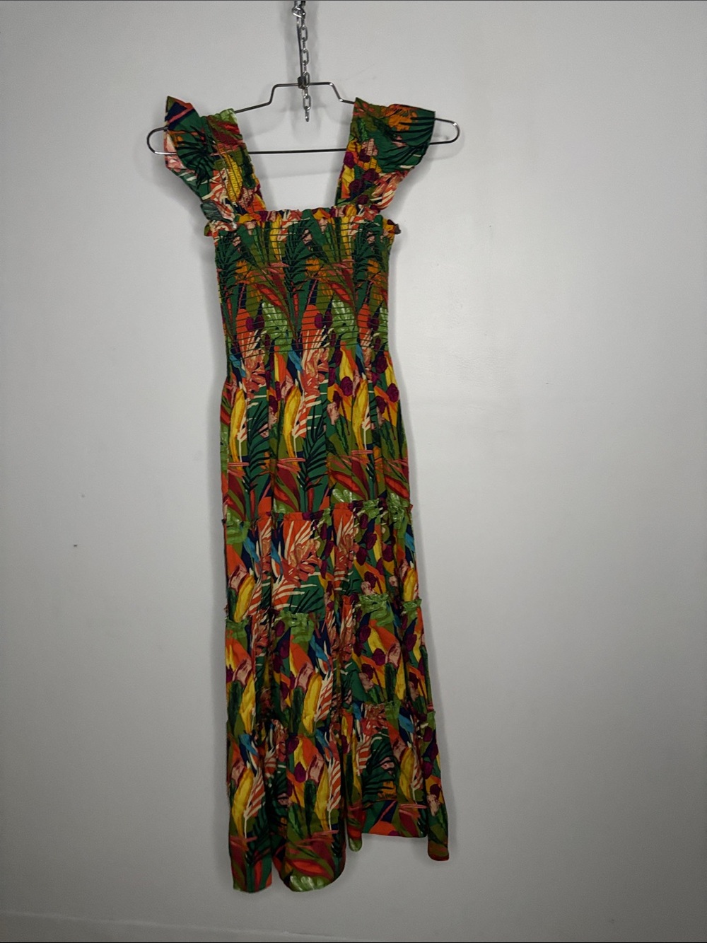 OPT Calypso Tropical  Orange Tiered Smocked Maxi Dress - Picture 5 of 7